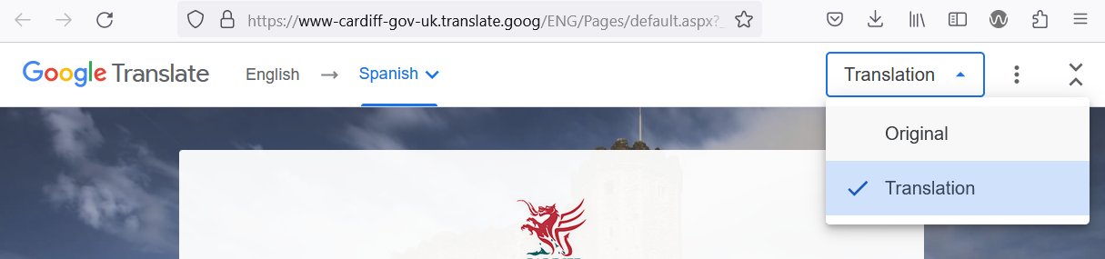 Switching to original in Google translate